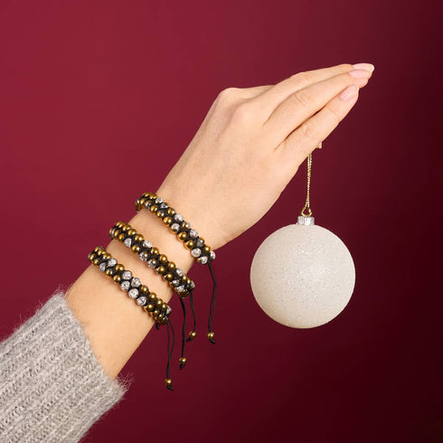 Or Chrome x Blanc | Bracelet Double Verre Pailleté